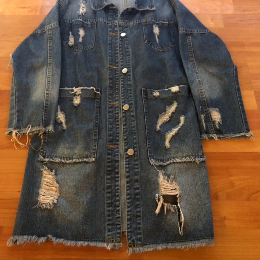 Longline Distressed Denim Jacket